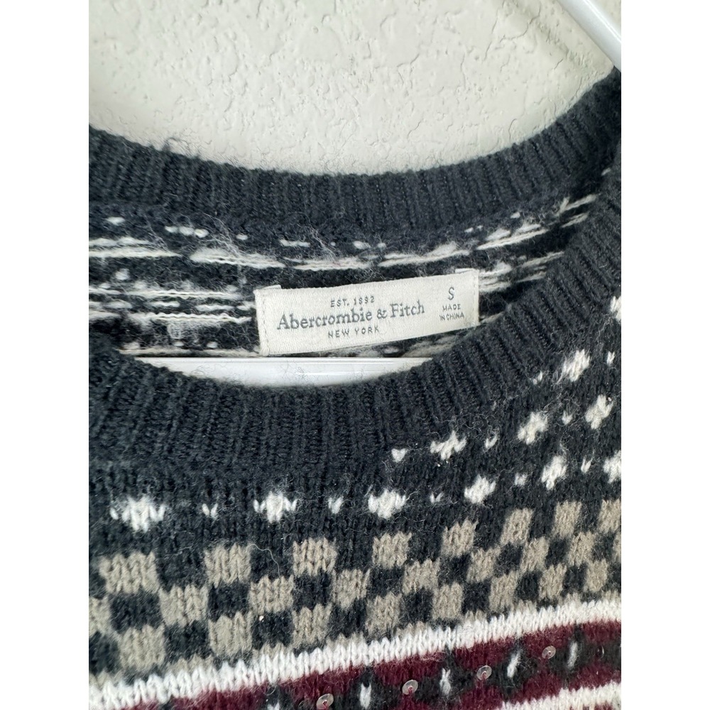 Abercrombie & Fitch Fair Isle Sweater Women's S Maroon Winter Nordic Embellished - Picture 5 of 7
